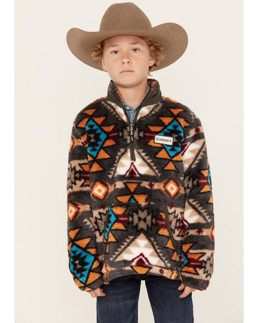 Hooey Boys Southwestern Aztec Print Quarter Zip Fleece Pullover Size L Western